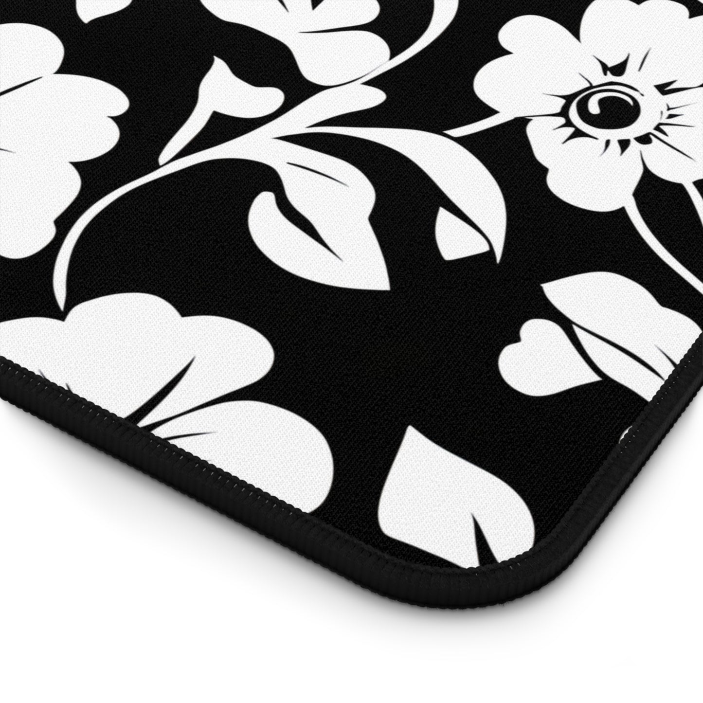 Floral Black & White Desk Mat — Monochrome Flower Mouse Pad
