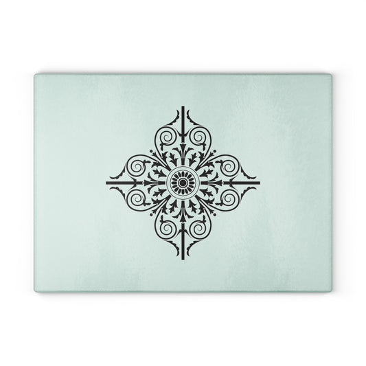Mint Floral Medallion Glass Cutting Board — Decorative Kitchen Prep Board