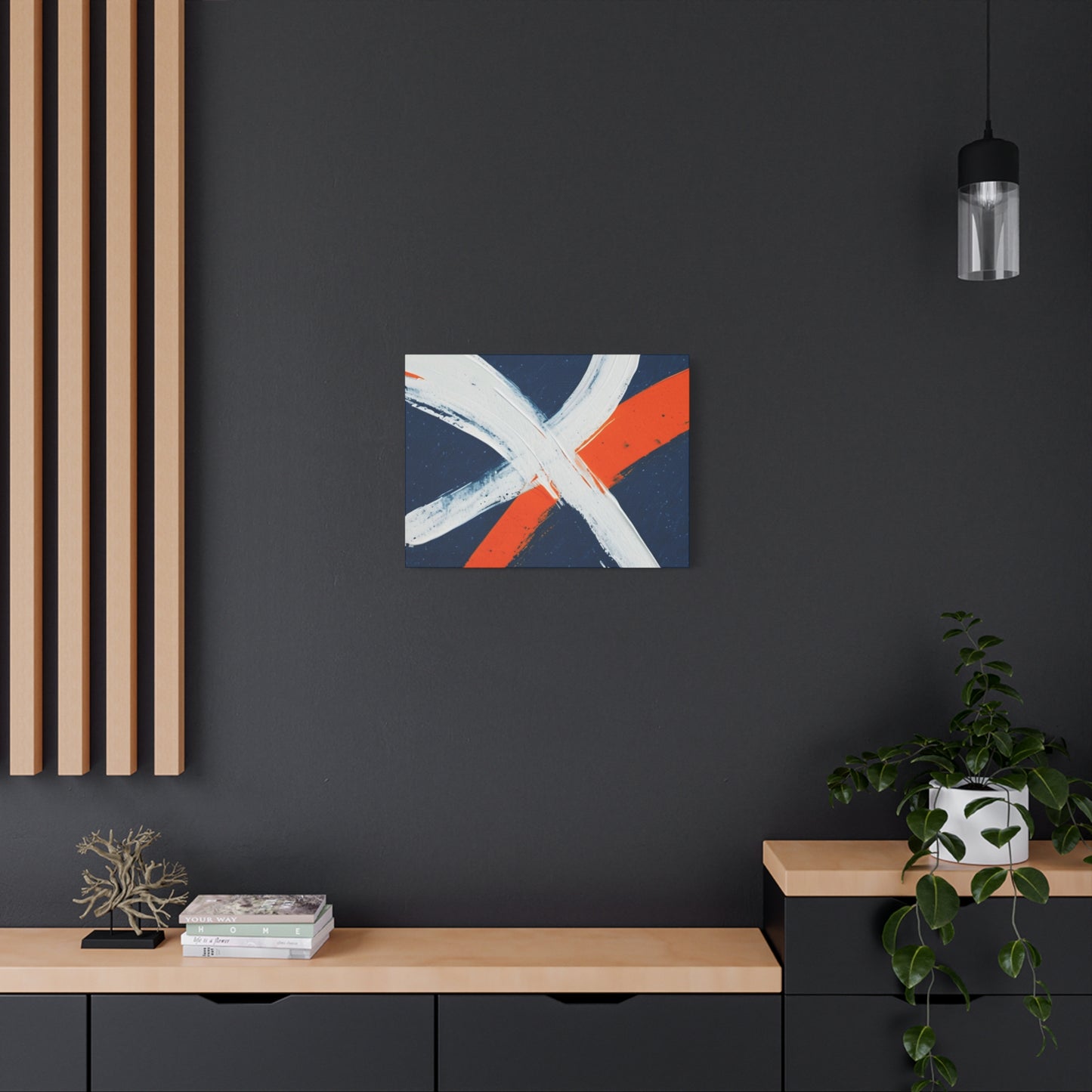 Abstract Navy & Orange Brushstroke Canvas