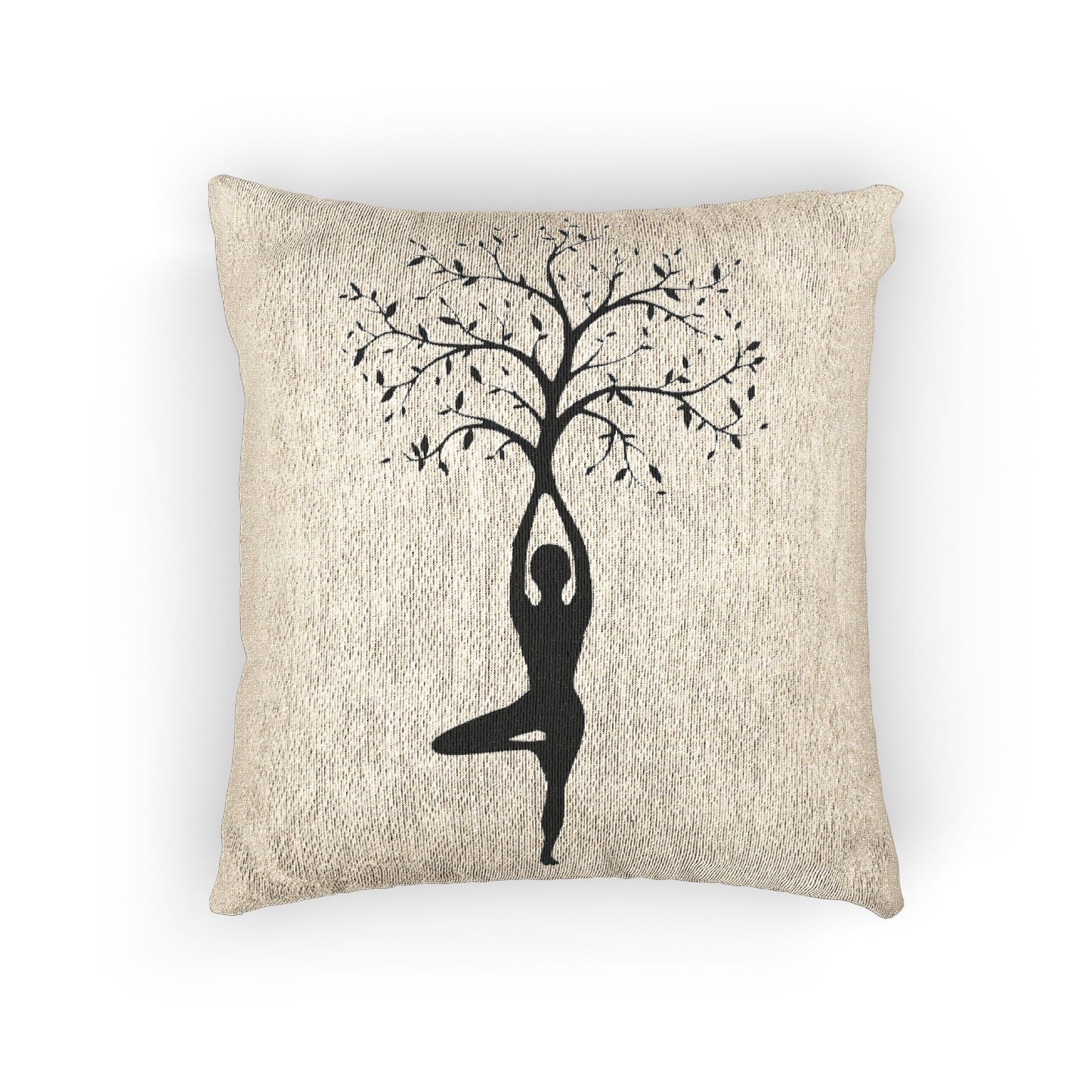 Yoga Tree Pose Woven Pillow for Relaxation, Zen Home Decor, Meditation Cushion, Gift for Yoga Lovers, Nature-Inspired Design