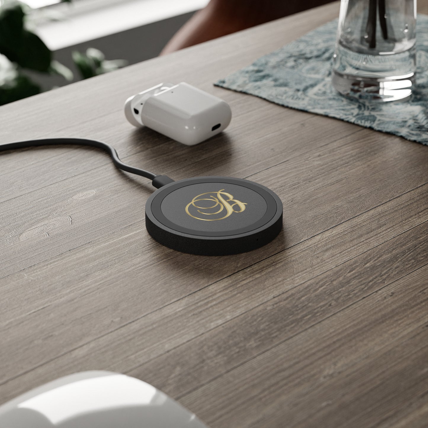 Monogram Gold Script "B" Wireless Charging Pad