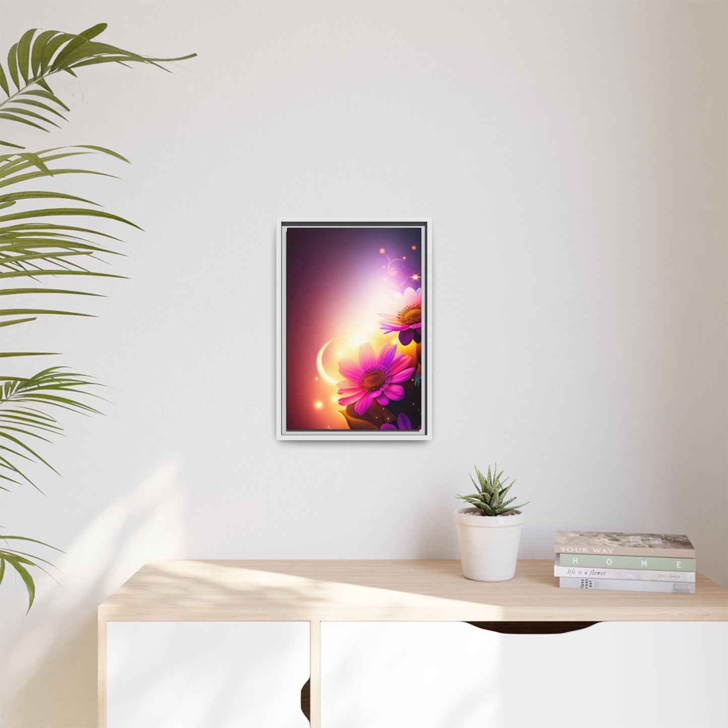Framed Floral Canvas Art — Pink Daisies Sunset Wall Print