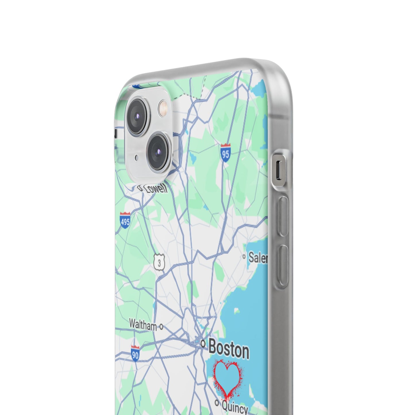 Boston Map Flexi Case for iPhone, Custom Location Phone Case, Unique Gift, Boston Heart Design, Travel Lover Accessory