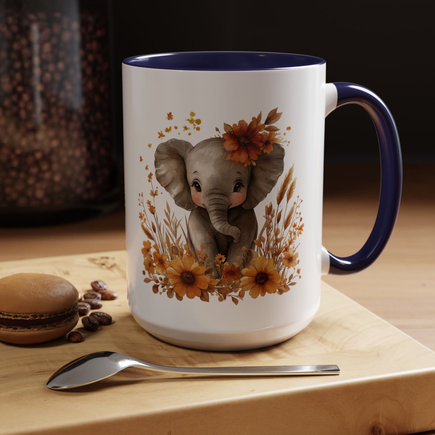 Adorable Elephant Floral Coffee Mug, Cute Animal Mug, Coffee Lover Gift, Kids Mug, Baby Shower Decor