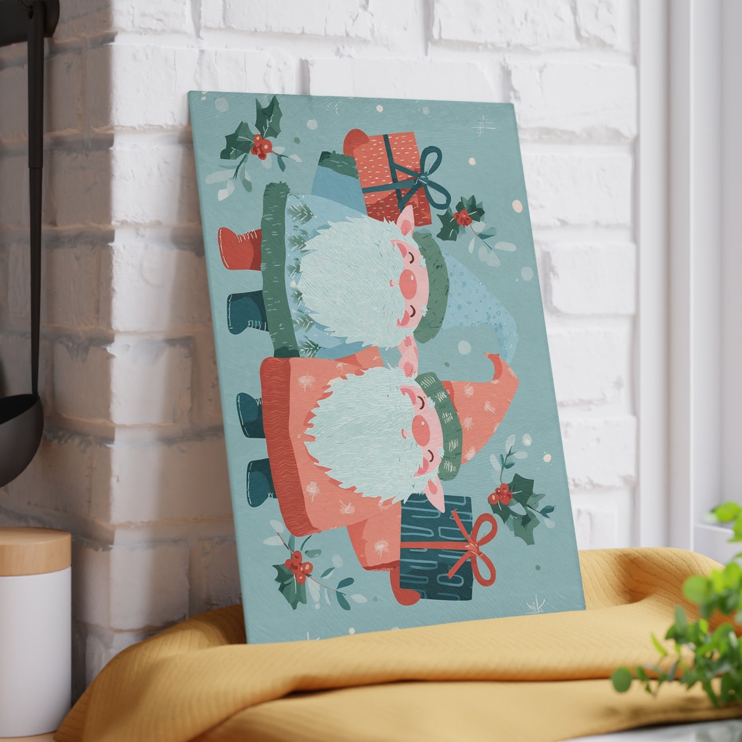 Christmas Gnome Glass Cutting Board, Holiday Kitchen Decor, Gift for Foodies, Gnome Lover Gift, Festive Kitchen Accessory