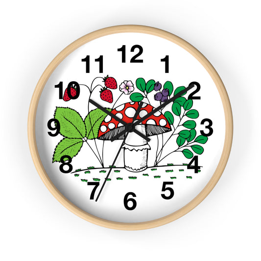 Charming Nature-Inspired Wall Clock with Mushroom and Berries, Home Decor, Rustic Clock, Gift for Nature Lovers, Boho Wall Art