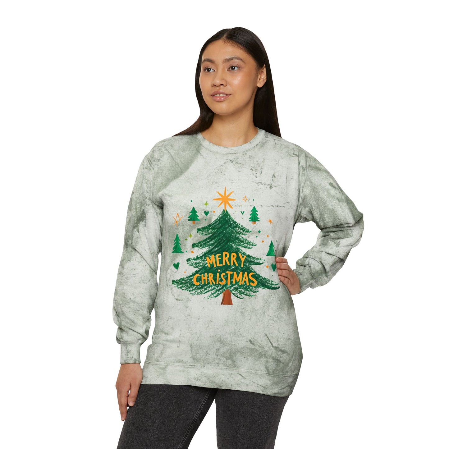 Merry Christmas Color Blast Crewneck Sweatshirt, Unisex Holiday Sweatshirt, Cozy Sweatshirt Gift, Festive Apparel, Christmas Sweater
