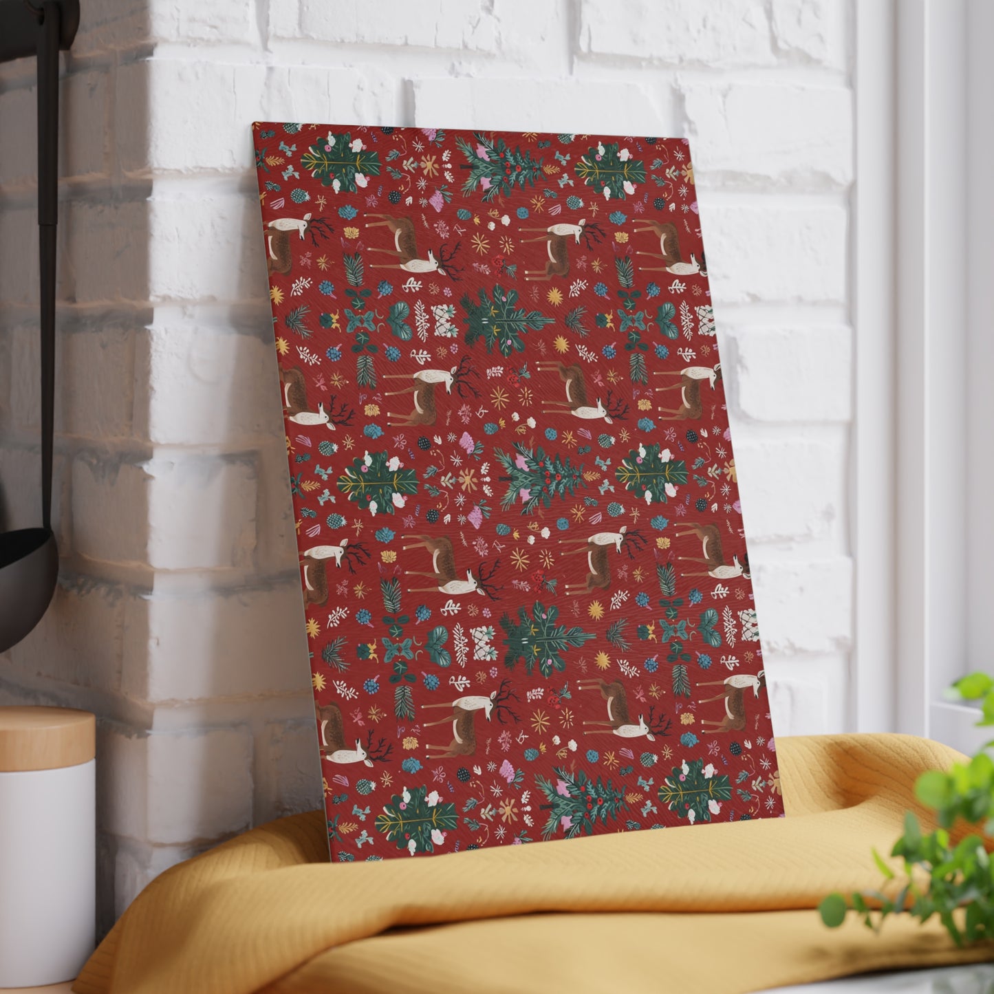 Christmas Reindeer Glass Cutting Board — Festive Holiday Kitchen Decor