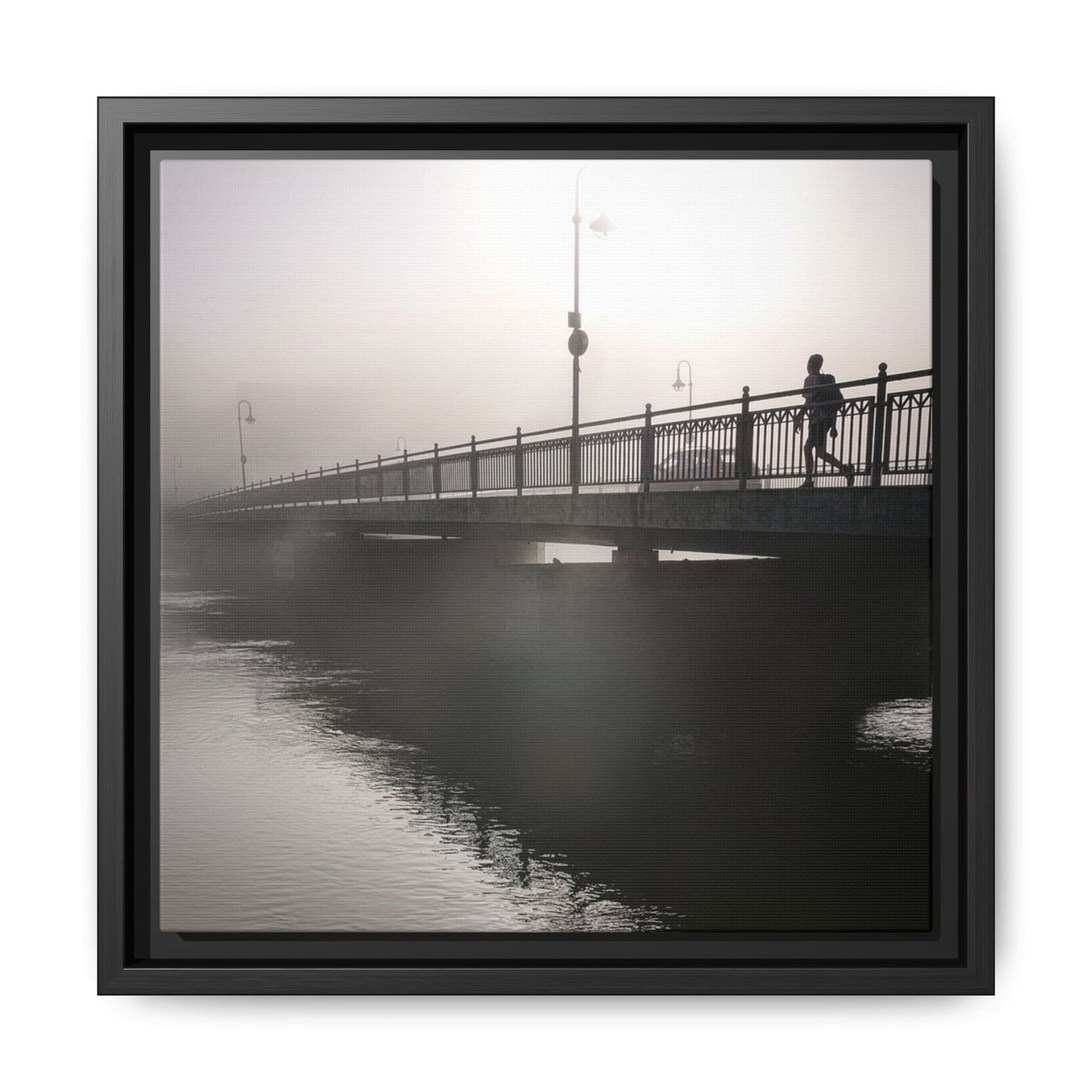 Framed Matte Canvas - Foggy Bridge Black & White Photography