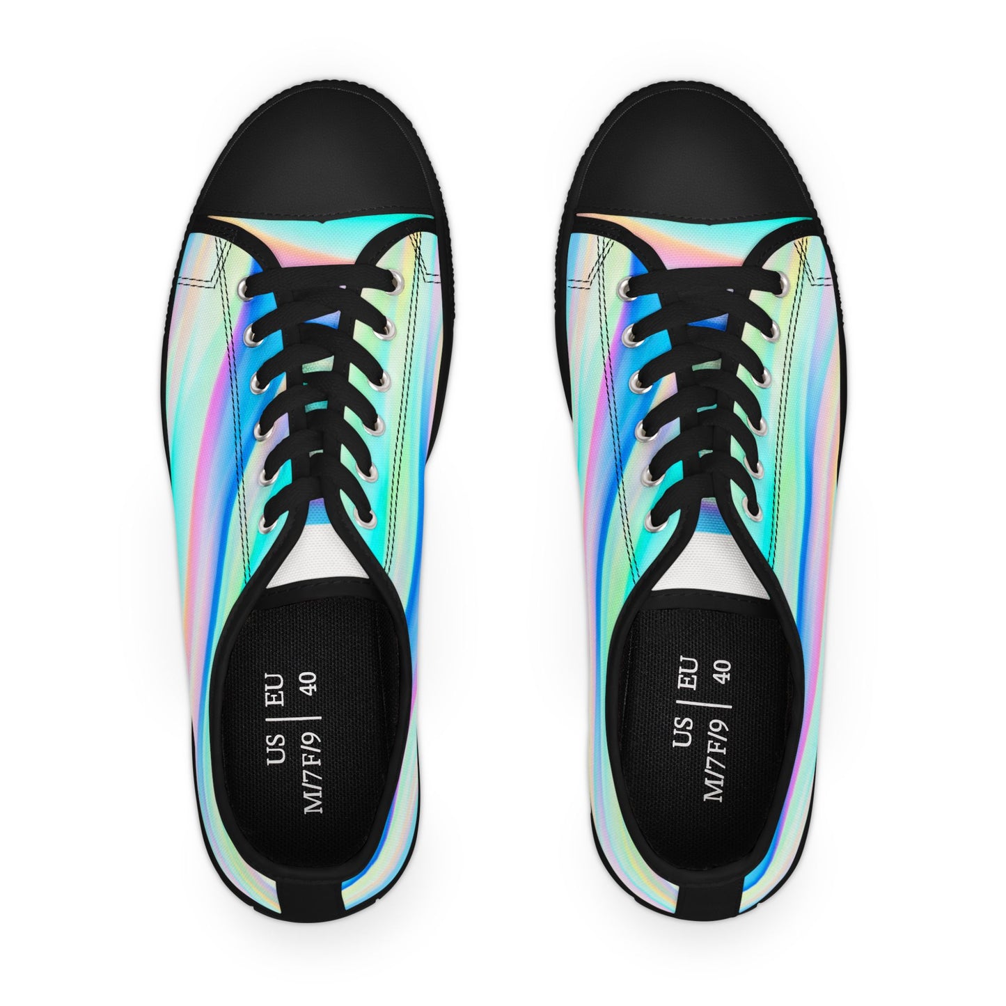Holographic Rainbow Low Top Sneakers — Women's Iridescent Casual Shoes