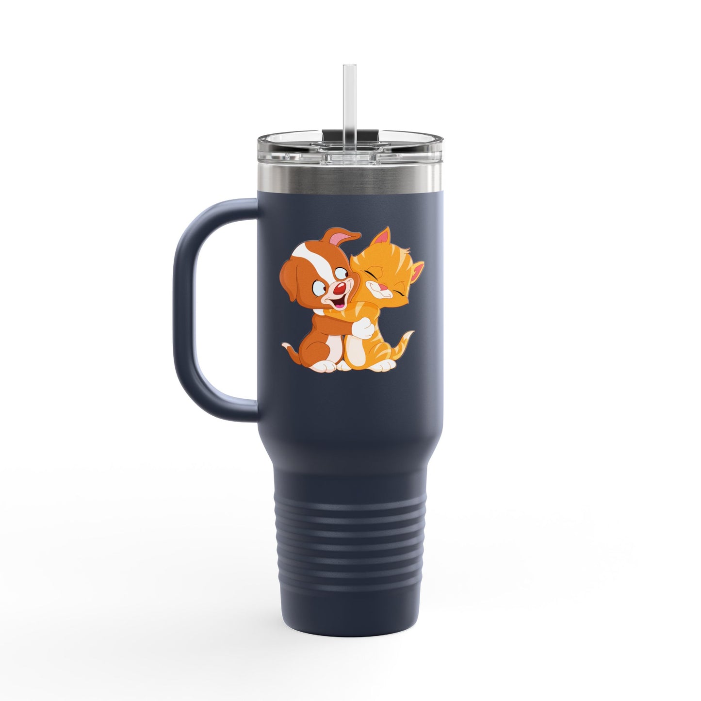 Whimsical Pet Love Insulated Travel Mug, Cute Animal Travel Mug, 40oz Coffee Cup, Dog Cat Drinkware, Funny Gift for Pet Lovers