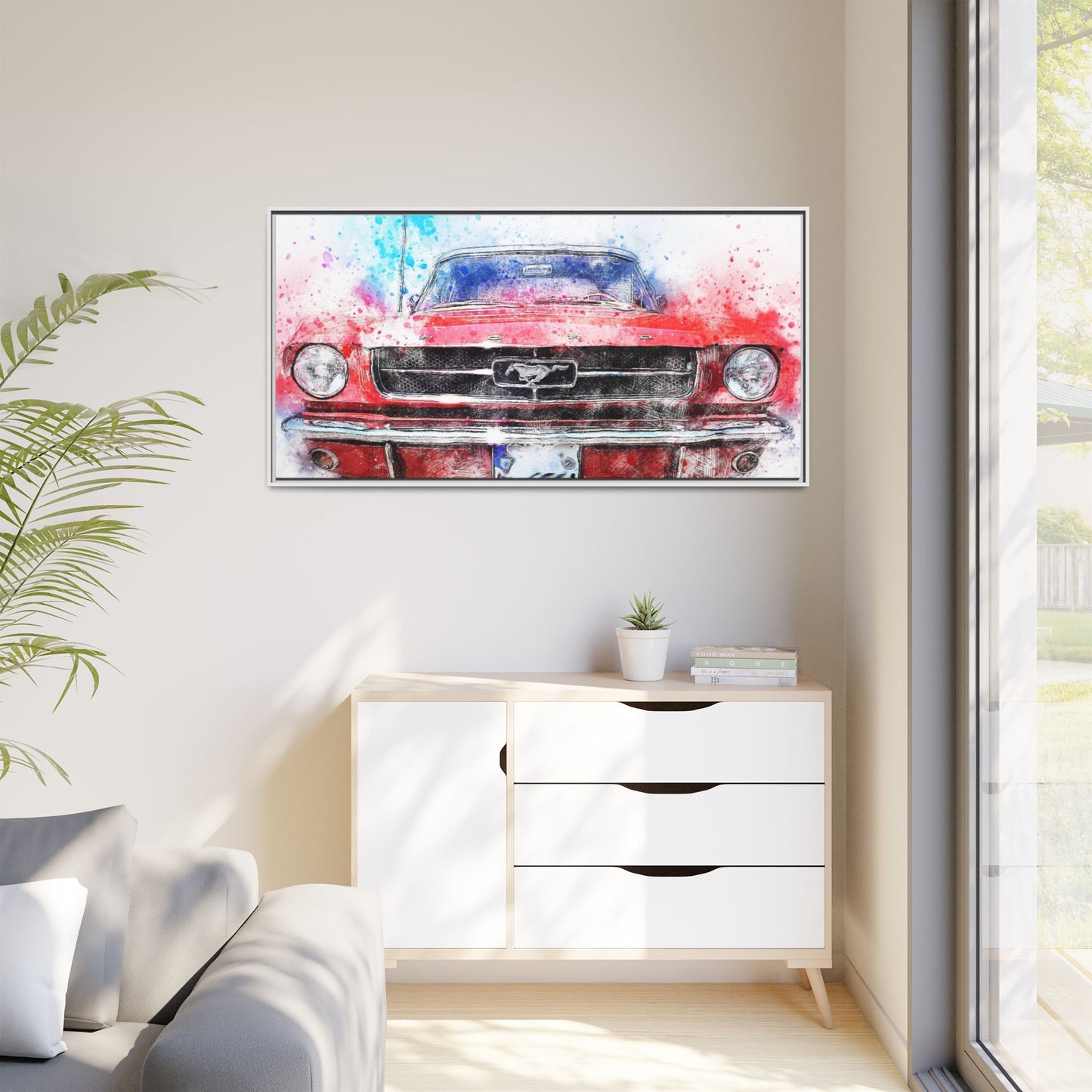 Matte Canvas, Framed Mustang Car