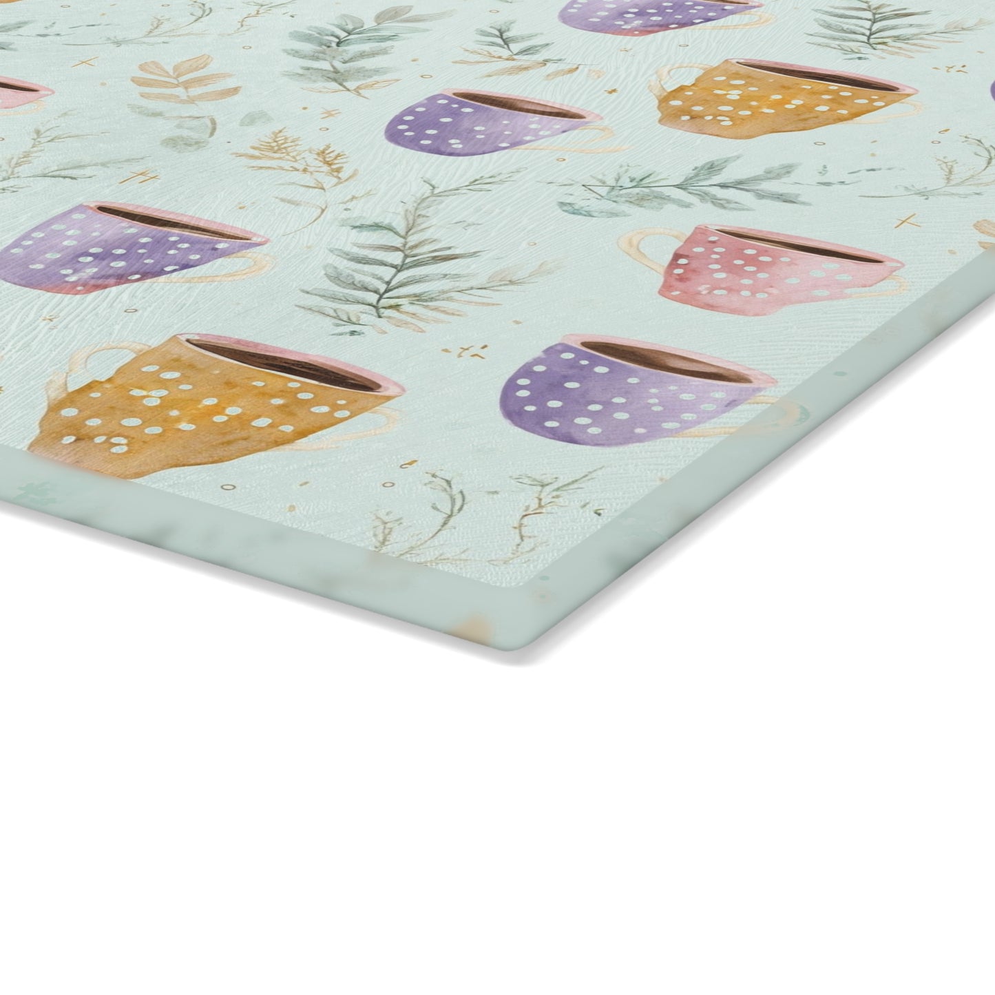Ceramic Mugs Pattern Glass Cutting Board — Pastel Teacup Kitchen Chopping Board