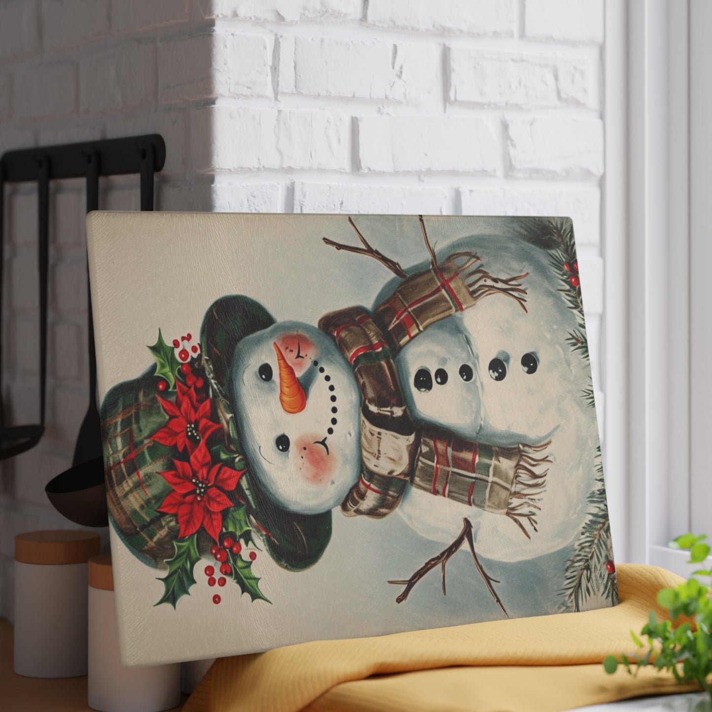 Snowman Glass Cutting Board — Festive Holiday Kitchen Decor & Serving Board