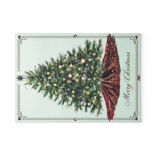 Christmas Tree Glass Cutting Board - Merry Christmas Holiday Kitchen Décor