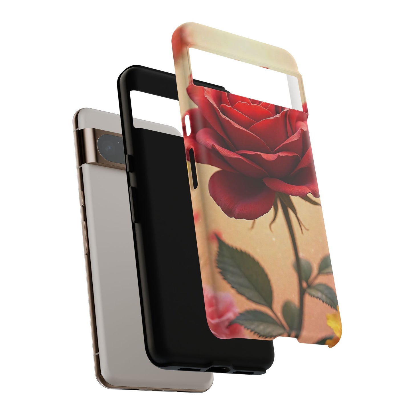 Floral Phone Case with Red Rose Design, Tough Phone Cover, Flower Print, Gift for Her, Stylish Accessory, Floral Aesthetic