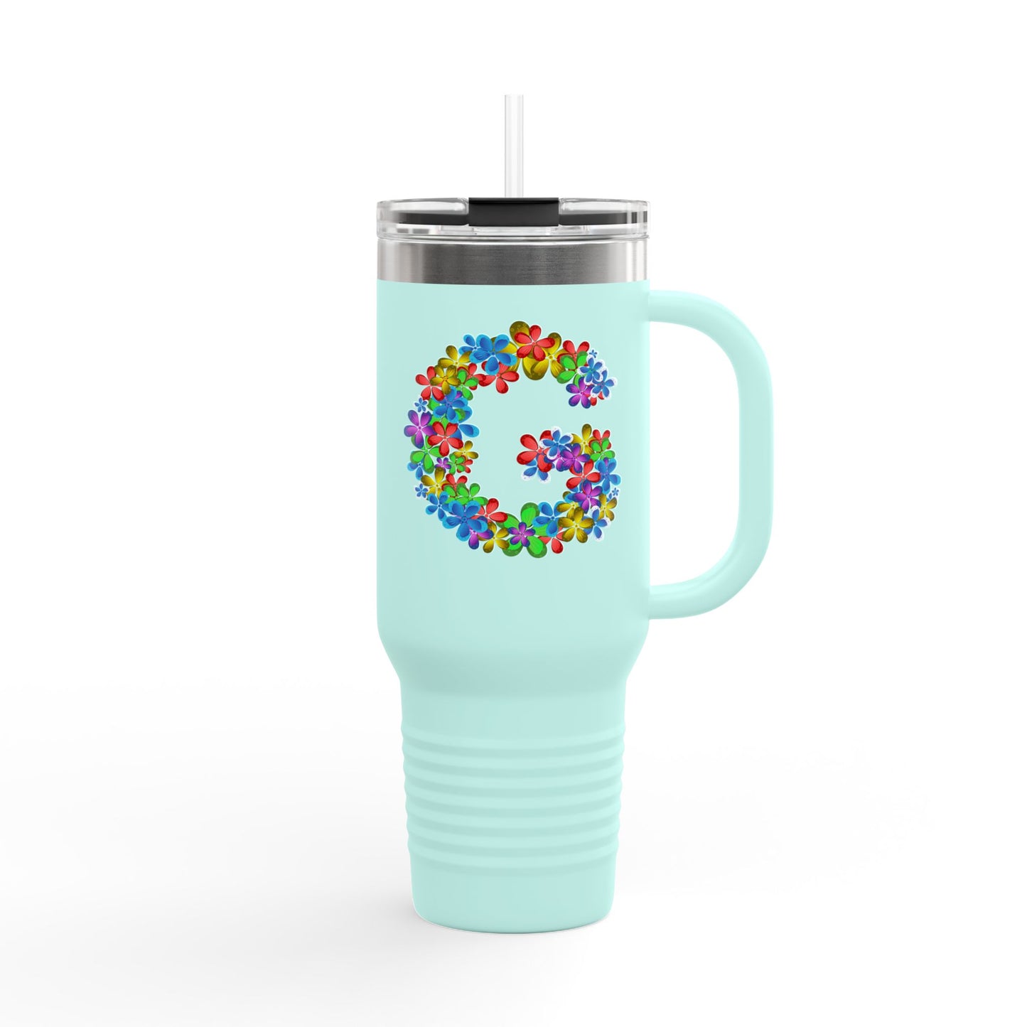 Vibrant Floral Insulated Travel Mug, Perfect for On-the-Go- Letter G