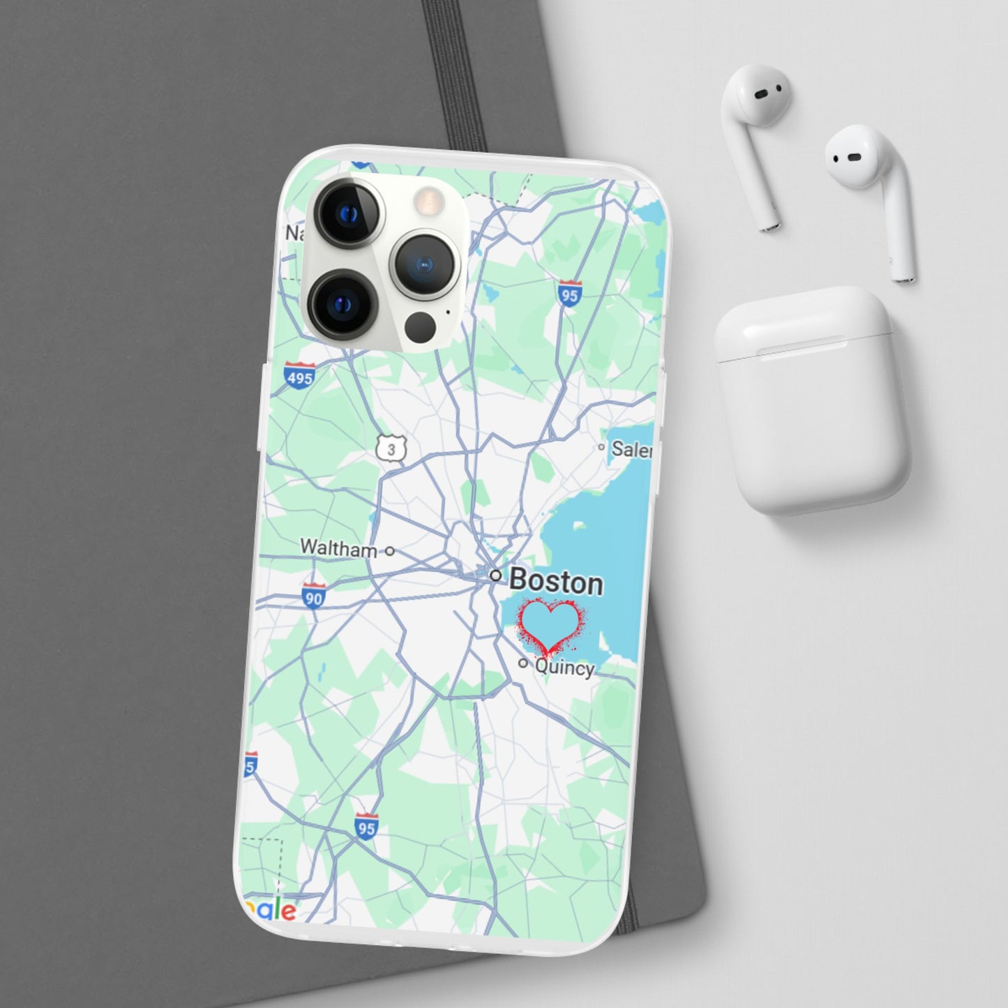 Boston Map Flexi Case for iPhone, Custom Location Phone Case, Unique Gift, Boston Heart Design, Travel Lover Accessory