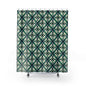 Green Tile Pattern Shower Curtain — Botanical Geometric Bath Decor
