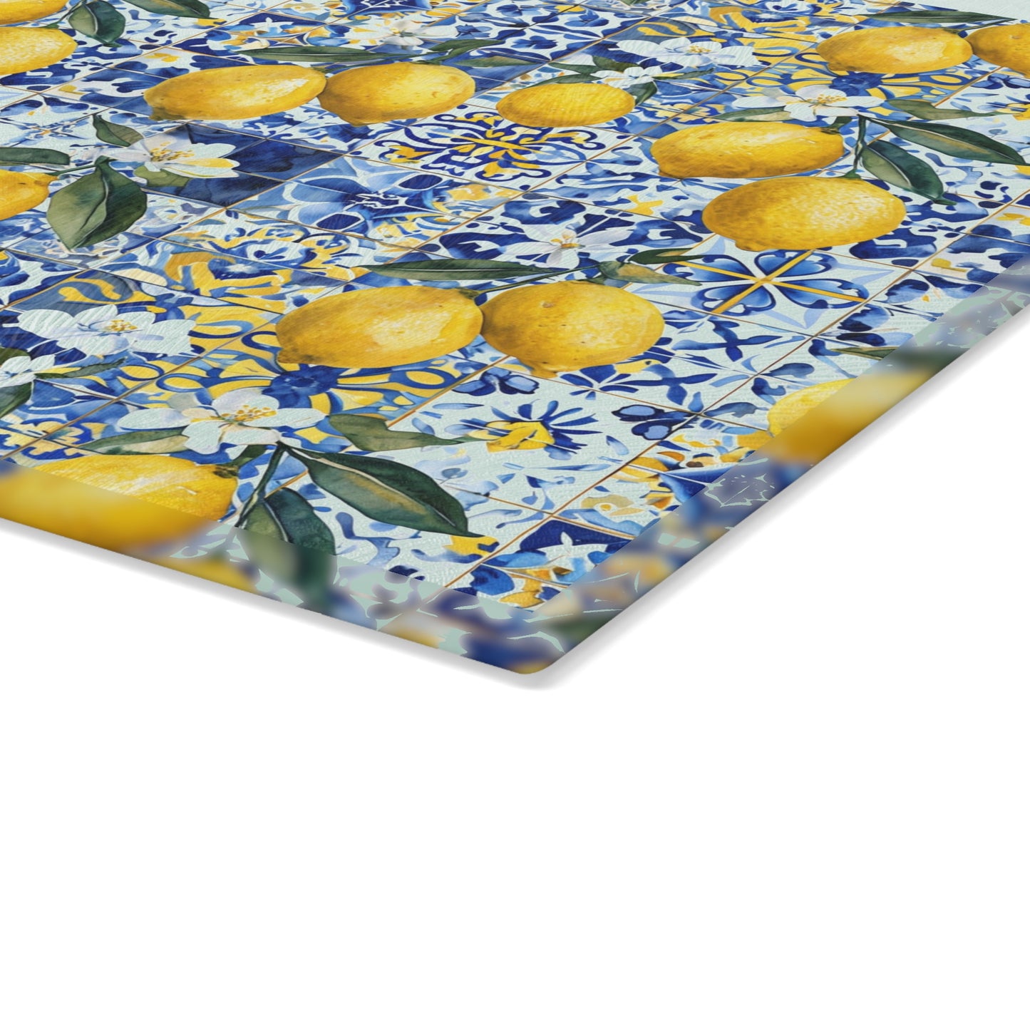 Lemon Tile Glass Cutting Board – Mediterranean Citrus Kitchen Decor