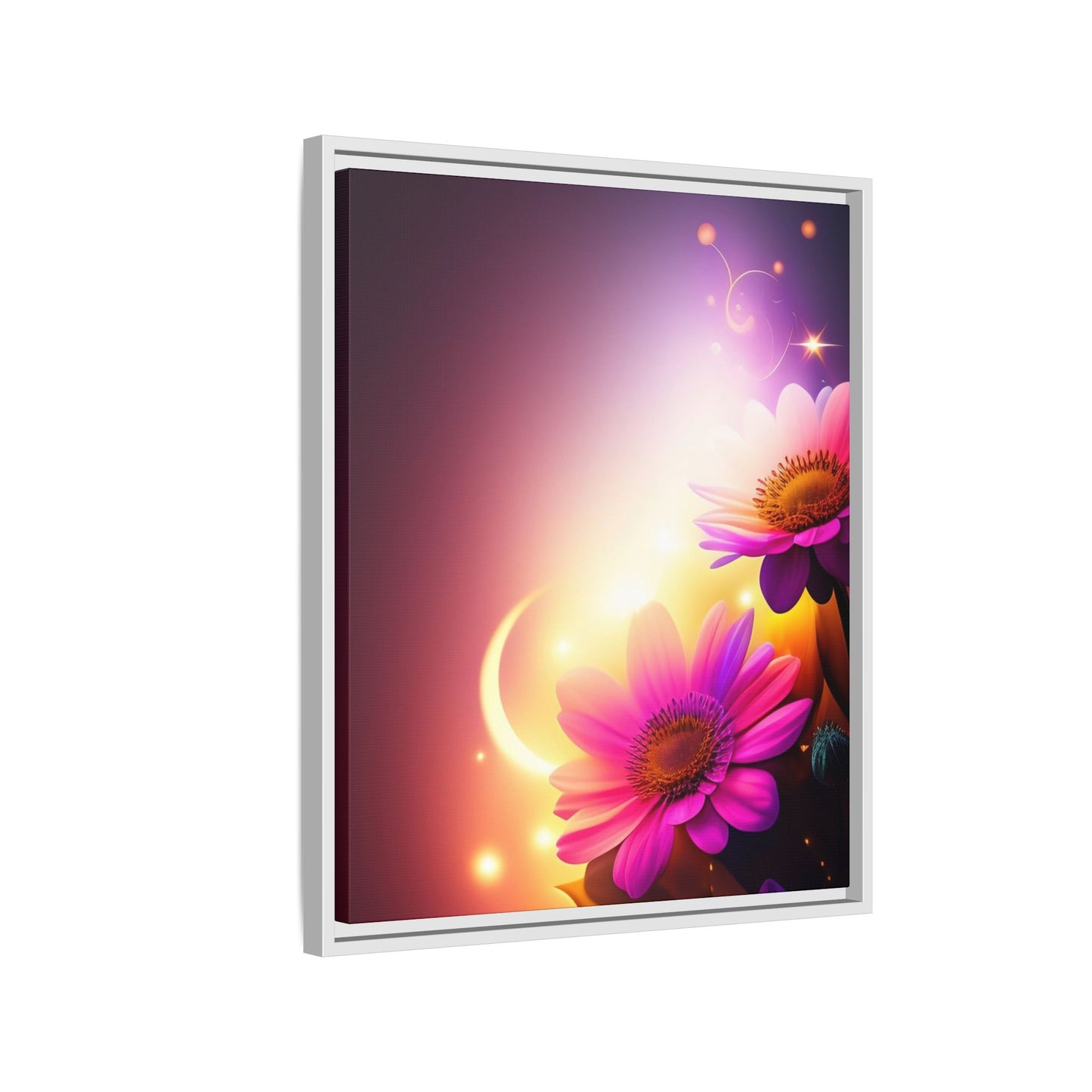 Framed Floral Canvas Art — Pink Daisies Sunset Wall Print