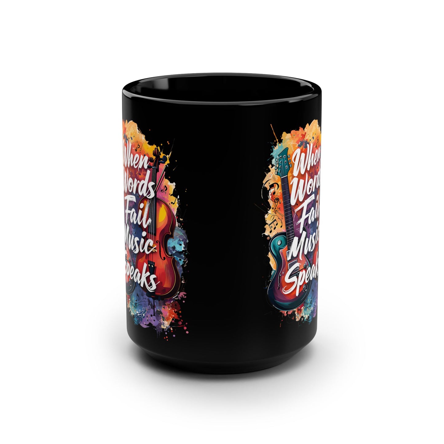 Ceramic Mug — "When Words Fail, Music Speaks" Colorful Violin 15oz