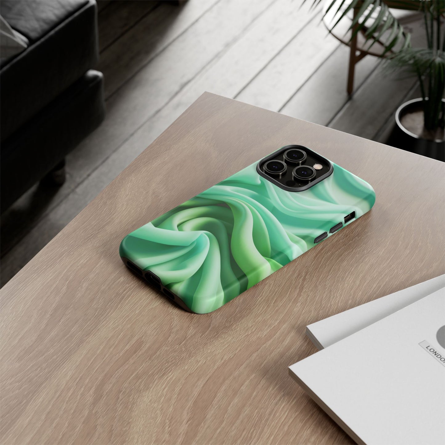 Stylish Phone Case, Tough Case, Green Abstract Design, Cell Phone Cover, Unique Gift, Trendy Accessory