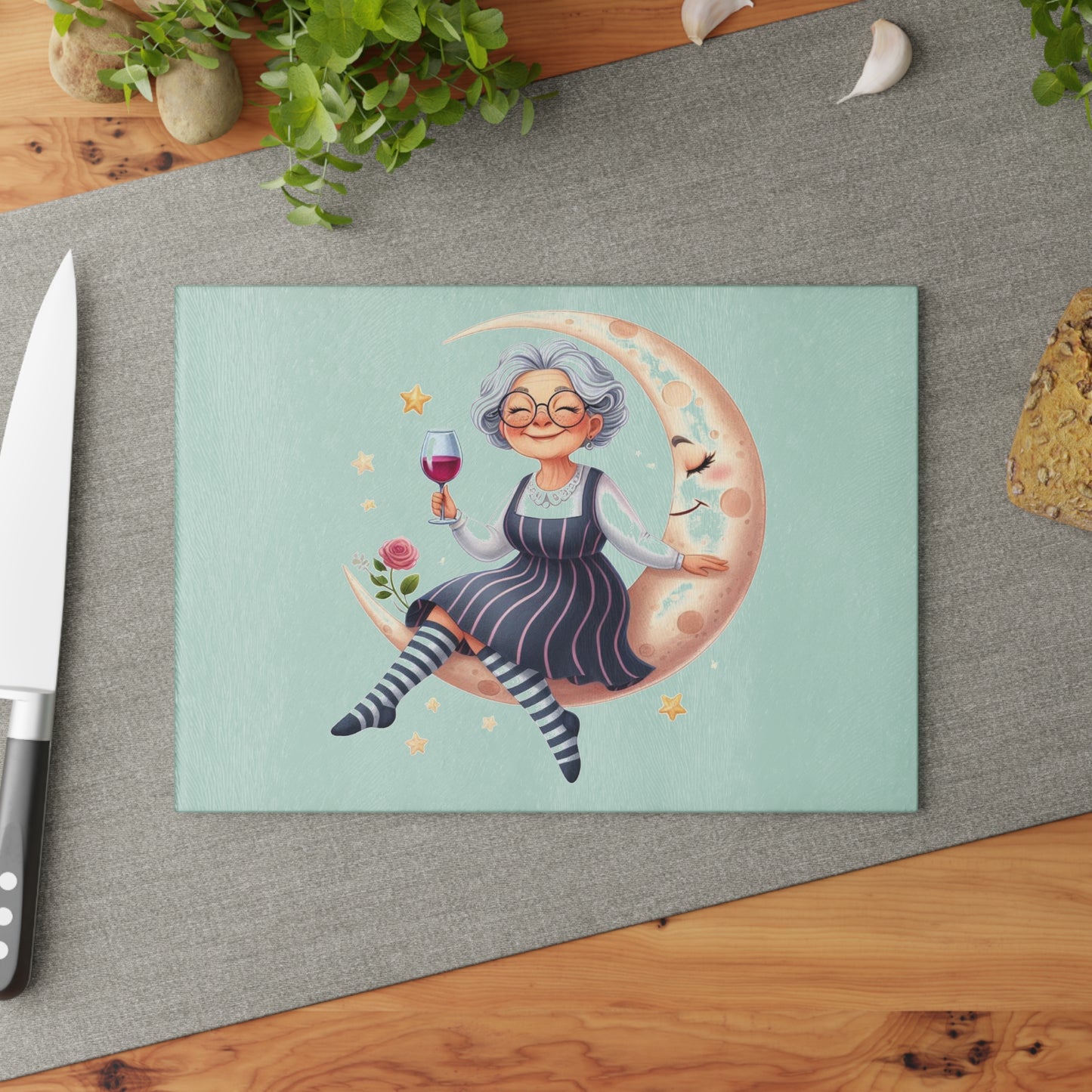 Whimsical Grandma Glass Cutting Board - Perfect Gift for Cooking Enthusiasts, Home Decor, Grandmother, Housewarming, Kitchen Accessory