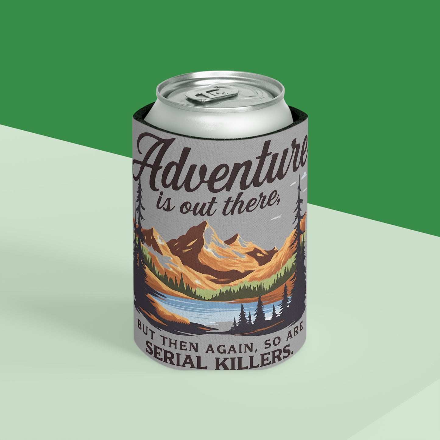 Adventure Can Cooler, Outdoor Party Insulator, Camping Gifts, Funny Drink Holder, Wilderness Themed Cooler