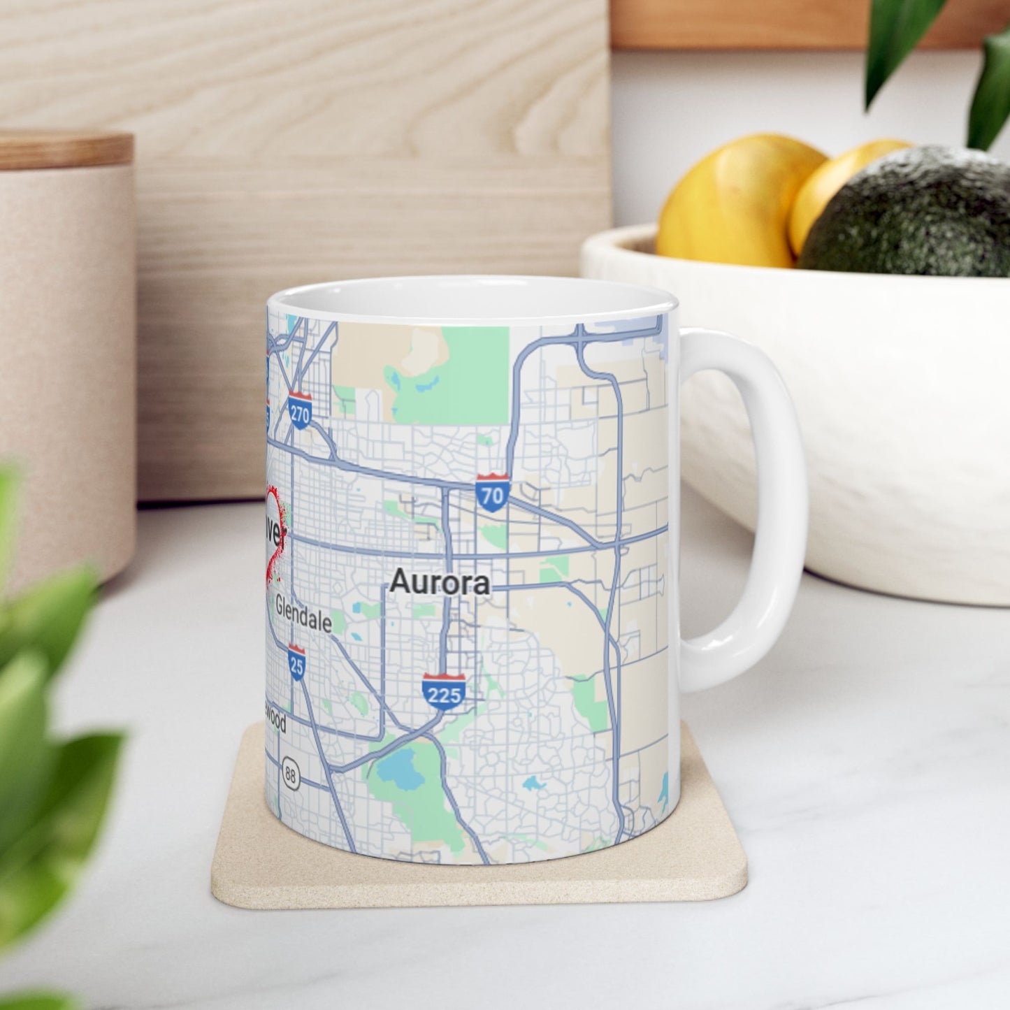 Personalized Denver Map Ceramic Mug - Custom Coffee Cup, Great Gift for Coffee Lovers, Home Decor, Moving Away, Housewarming, Road Trip