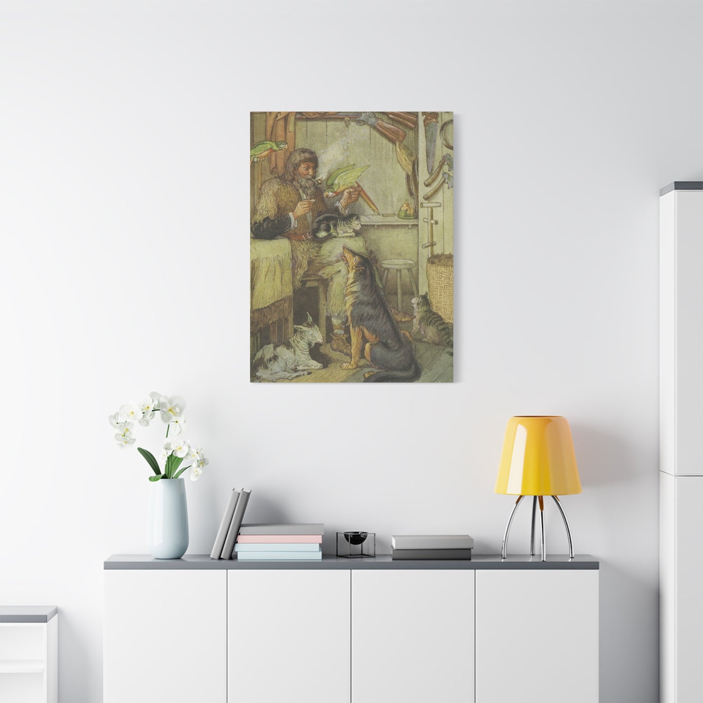 Vintage Cottage Animal Illustration Matte Canvas Print