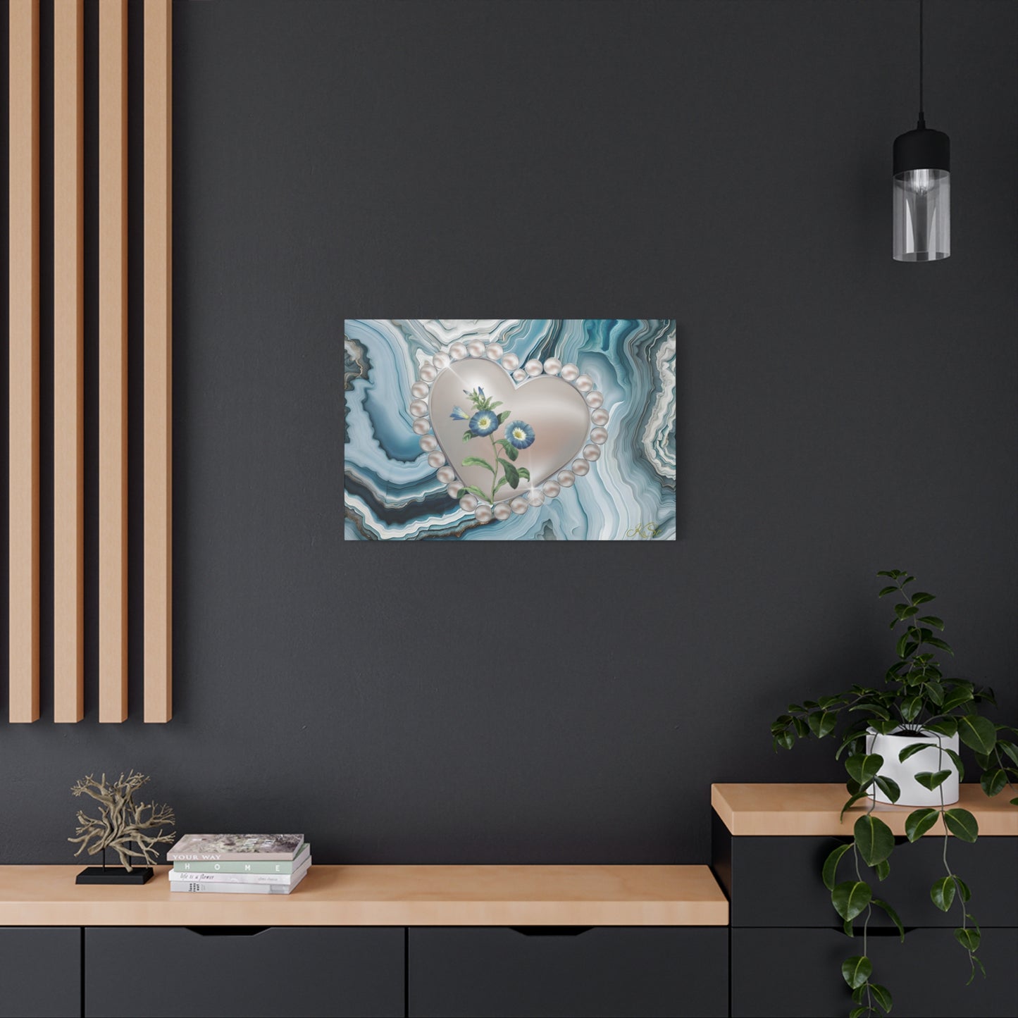 Elegant Floral Heart Canvas Wall Art, Modern Home Decor, Gift for Her