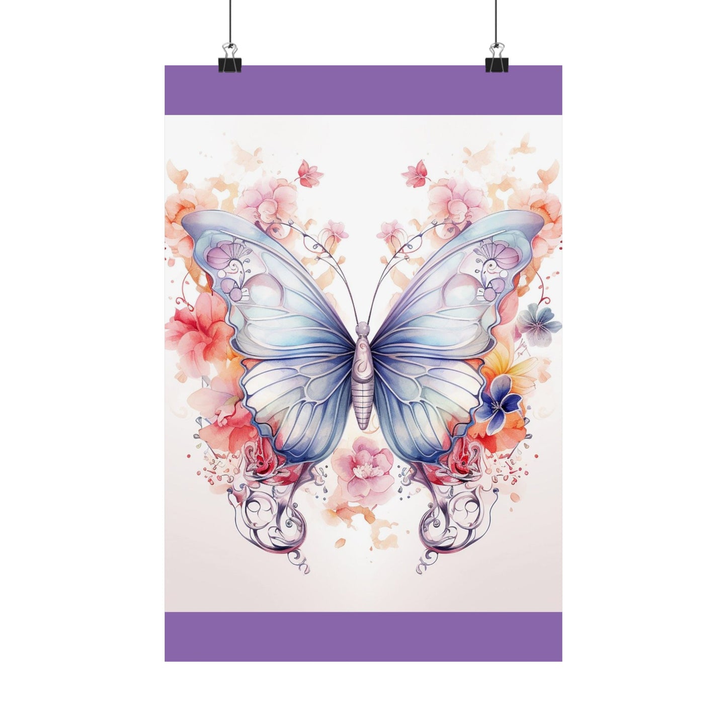 Butterfly Watercolor Wall Poster — Floral Pastel Matte Vertical Print