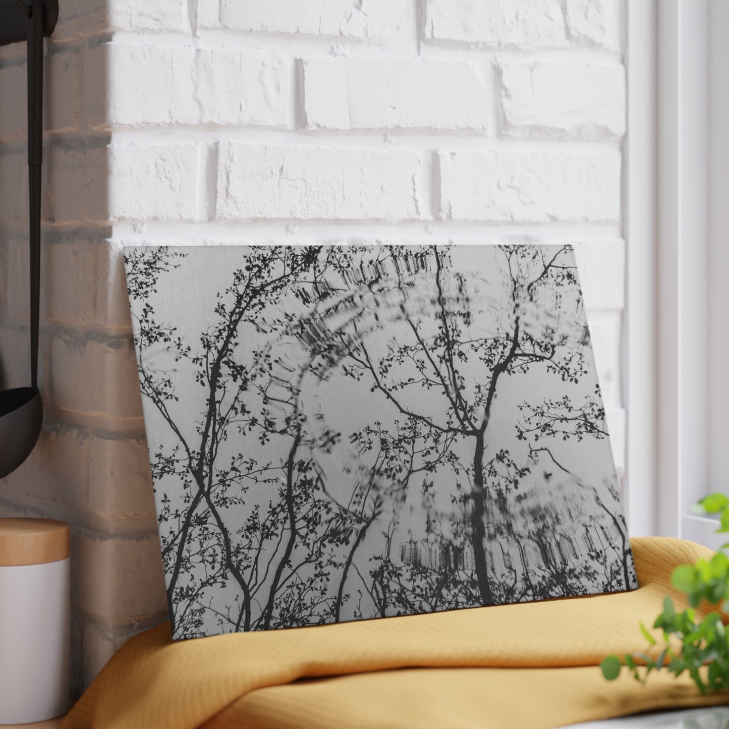 Glass Cutting Board — Monochrome Ferris Wheel & Tree Silhouette Decorative Cutting Board
