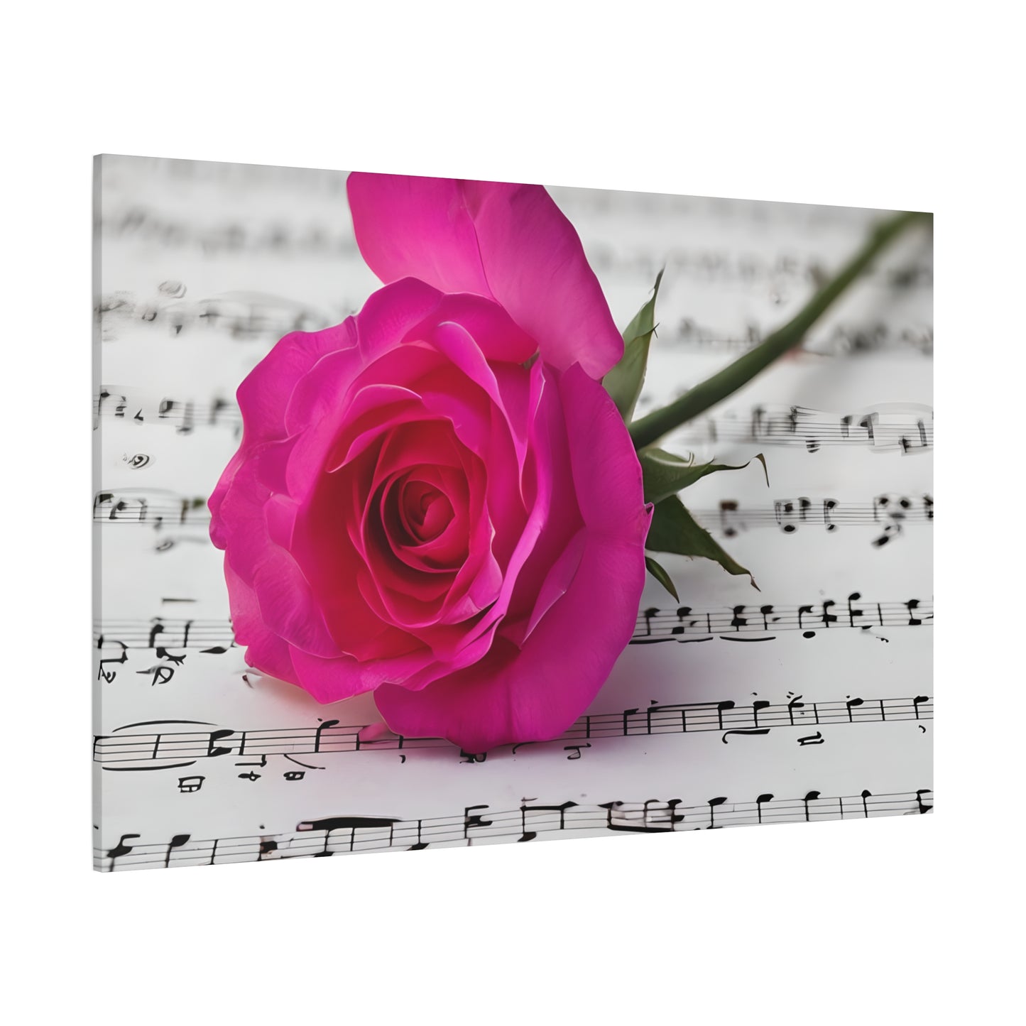 Stretched Canvas Art Print, Classic Rose on Sheet Music, Floral Wall Decor, Home Decoration, Gift for Music Lovers