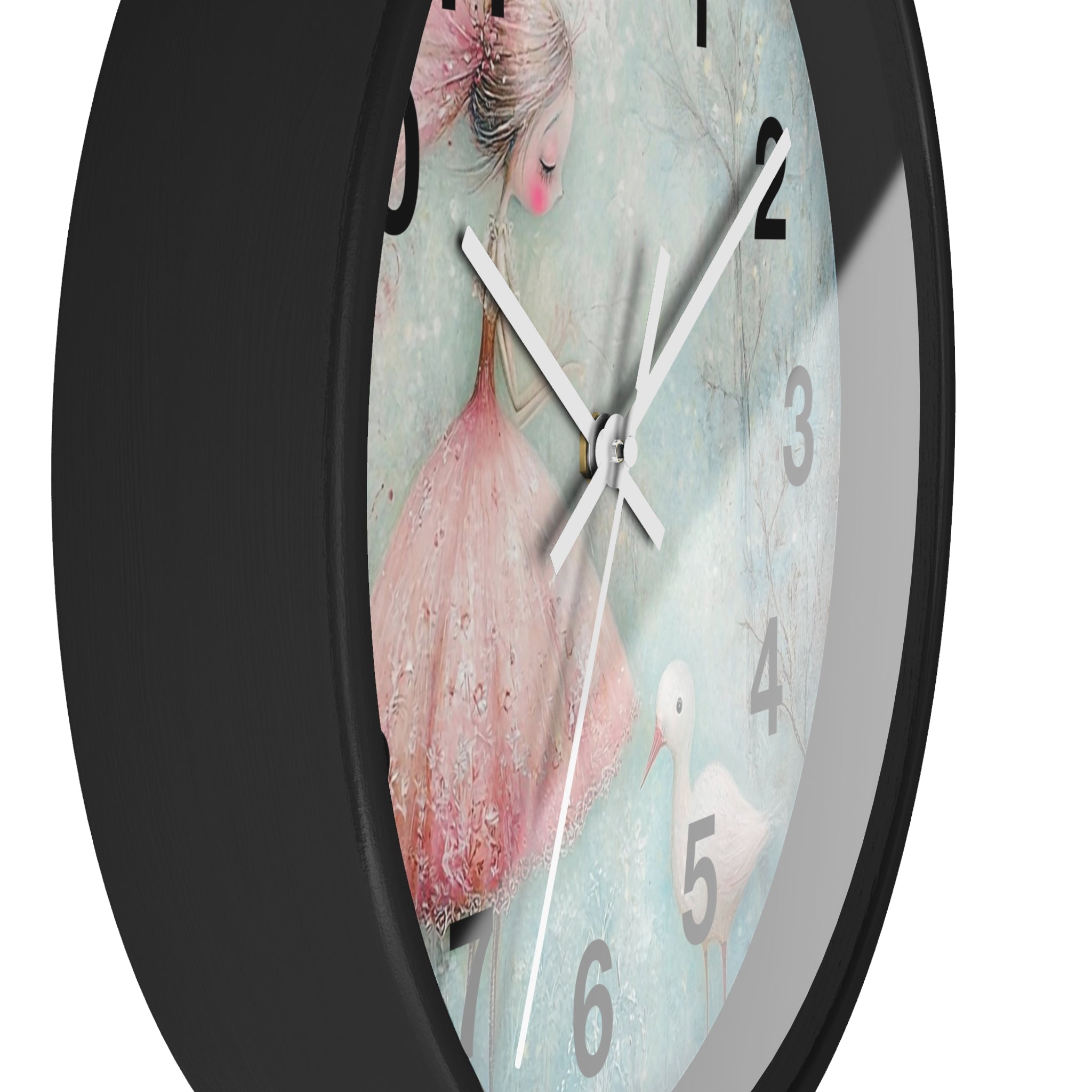 Whimsical Girl & Swan Wall Clock — Pastel Nursery Decor
