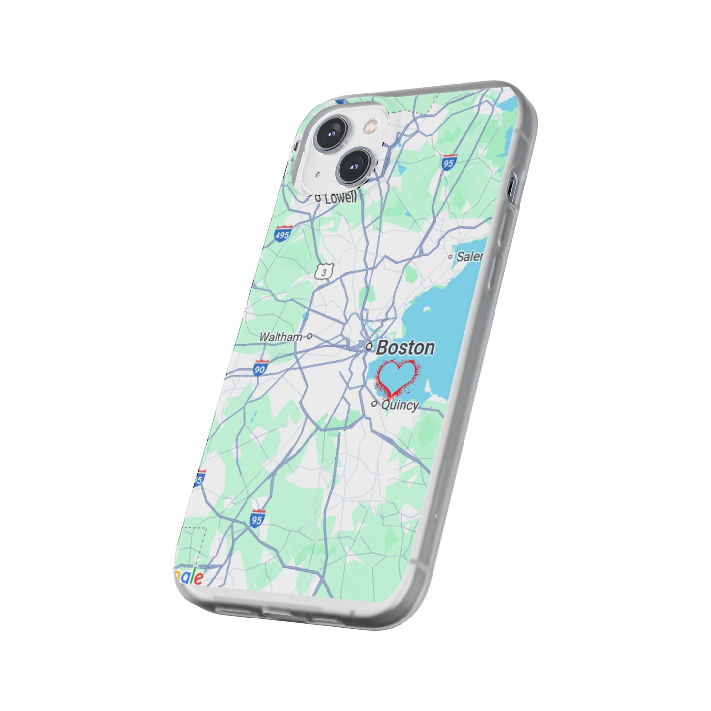 Boston Map Flexi Case for iPhone, Custom Location Phone Case, Unique Gift, Boston Heart Design, Travel Lover Accessory