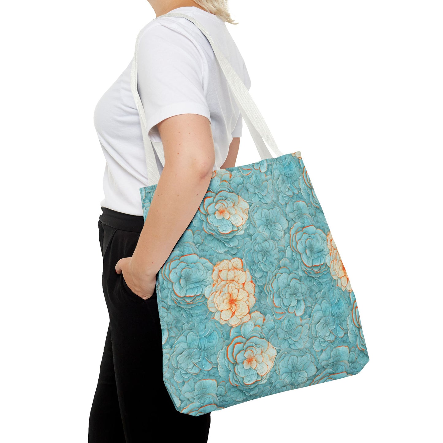 Floral Watercolor Tote Bag — Teal Succulent Pattern