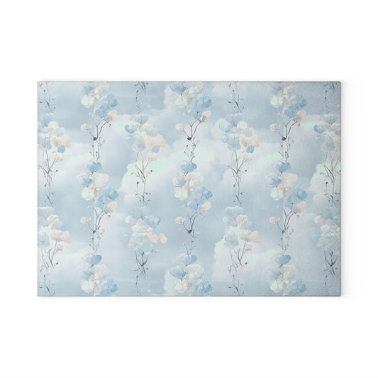 Monogrammed Blue Floral Glass Cutting Board – Personalize