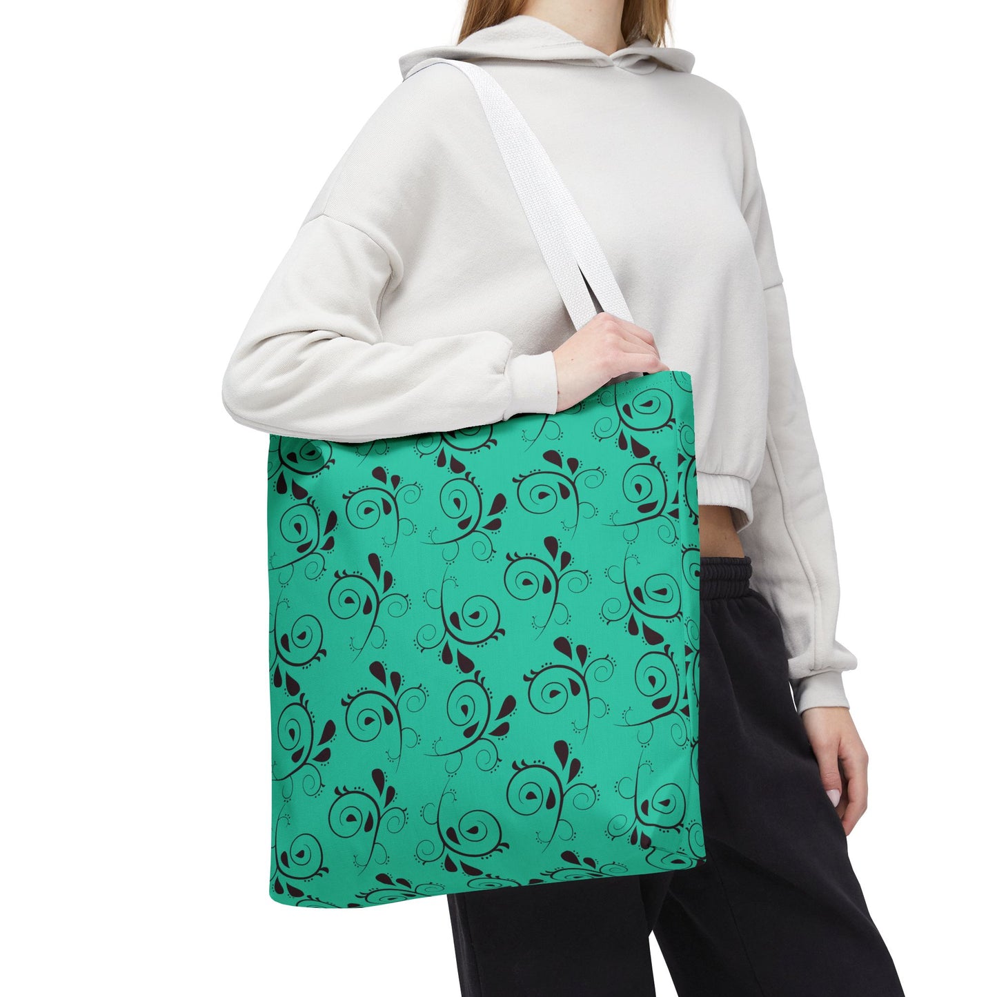 Turquoise Floral Swirl Tote Bag – All-Over Print Stylish Shopping Bag