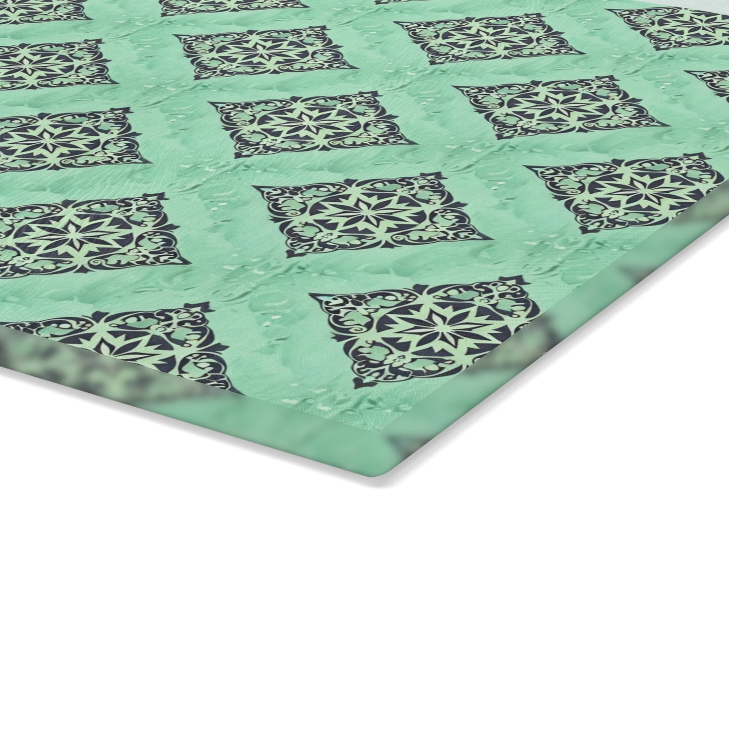 Mint Damask Glass Cutting Board — Decorative Kitchen Chopping Board