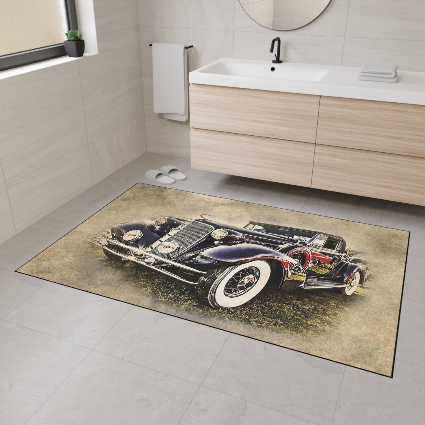 Vintage Classic Car Floor Mat — Retro Antique Auto Garage Rug