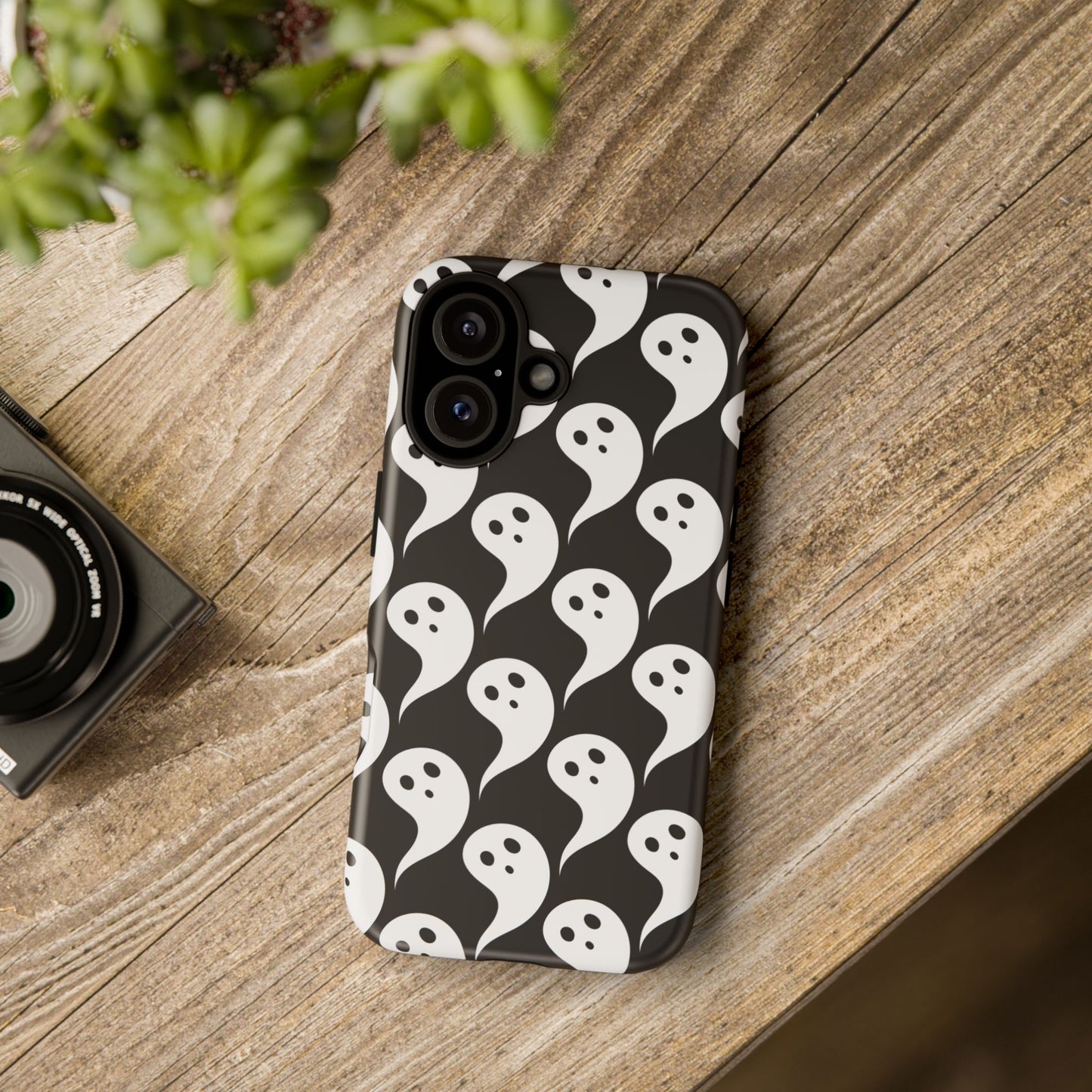 Ghost Pattern Phone Case, Cute Ghost Cell Phone Cover, Halloween Accessory, Spooky Gift, Black and White Phone Case