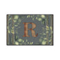 Personalized Monogram Floor Mat - Rustic Wood 'R' with Greenery Welcome Rug - Letter R