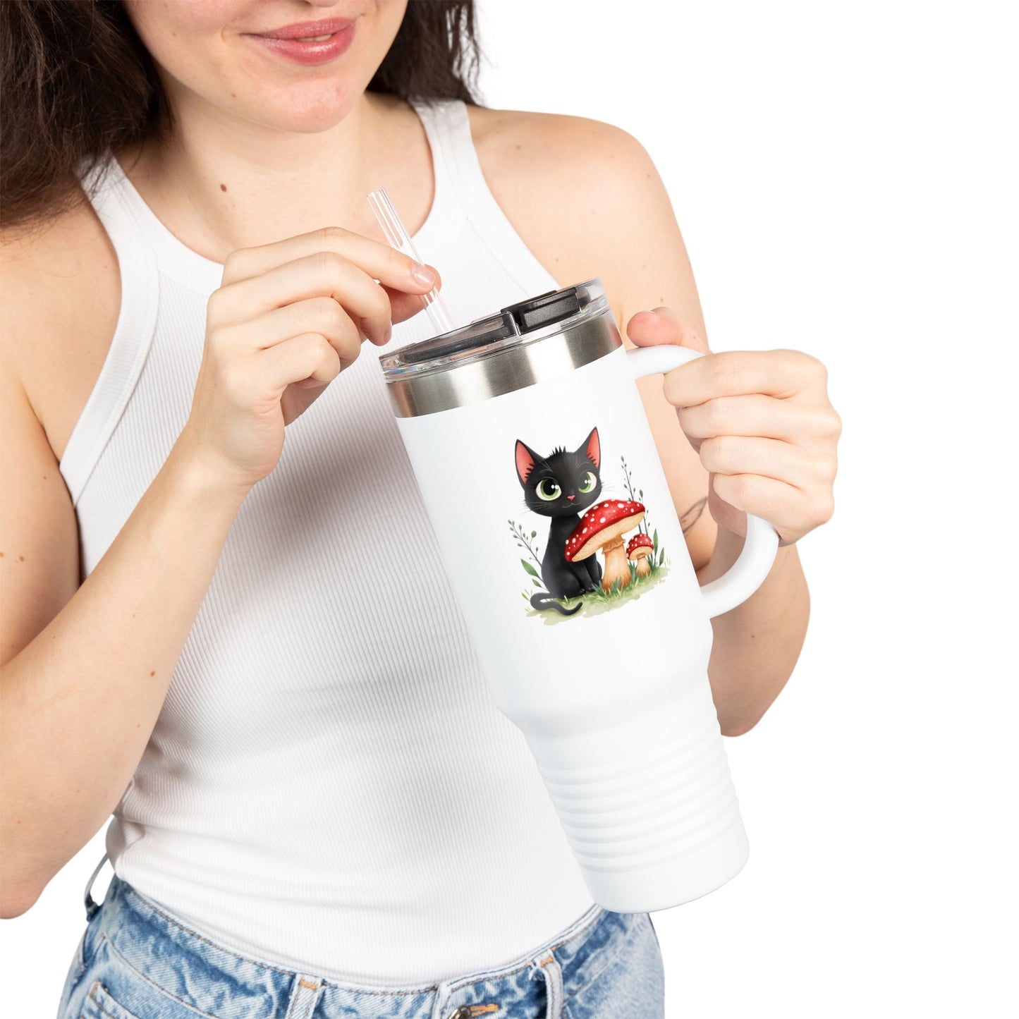 Cute Cat & Bunny Insulated Travel Mug - 40oz Drink Holder for Coffee, Tea, Gifts, Animal Lover, Travel