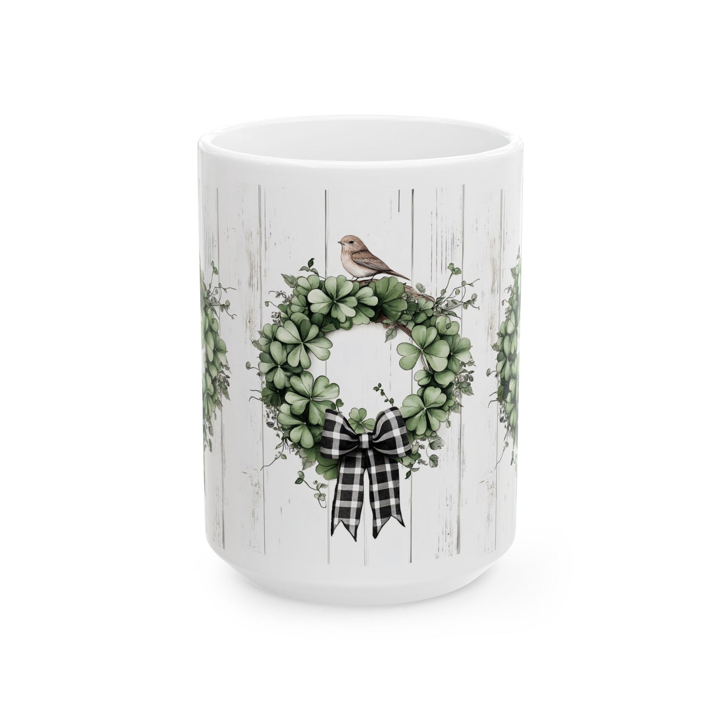 Green Wreath, Gift for Friends, Home Décor, Coffee Mug, Holiday Celebration