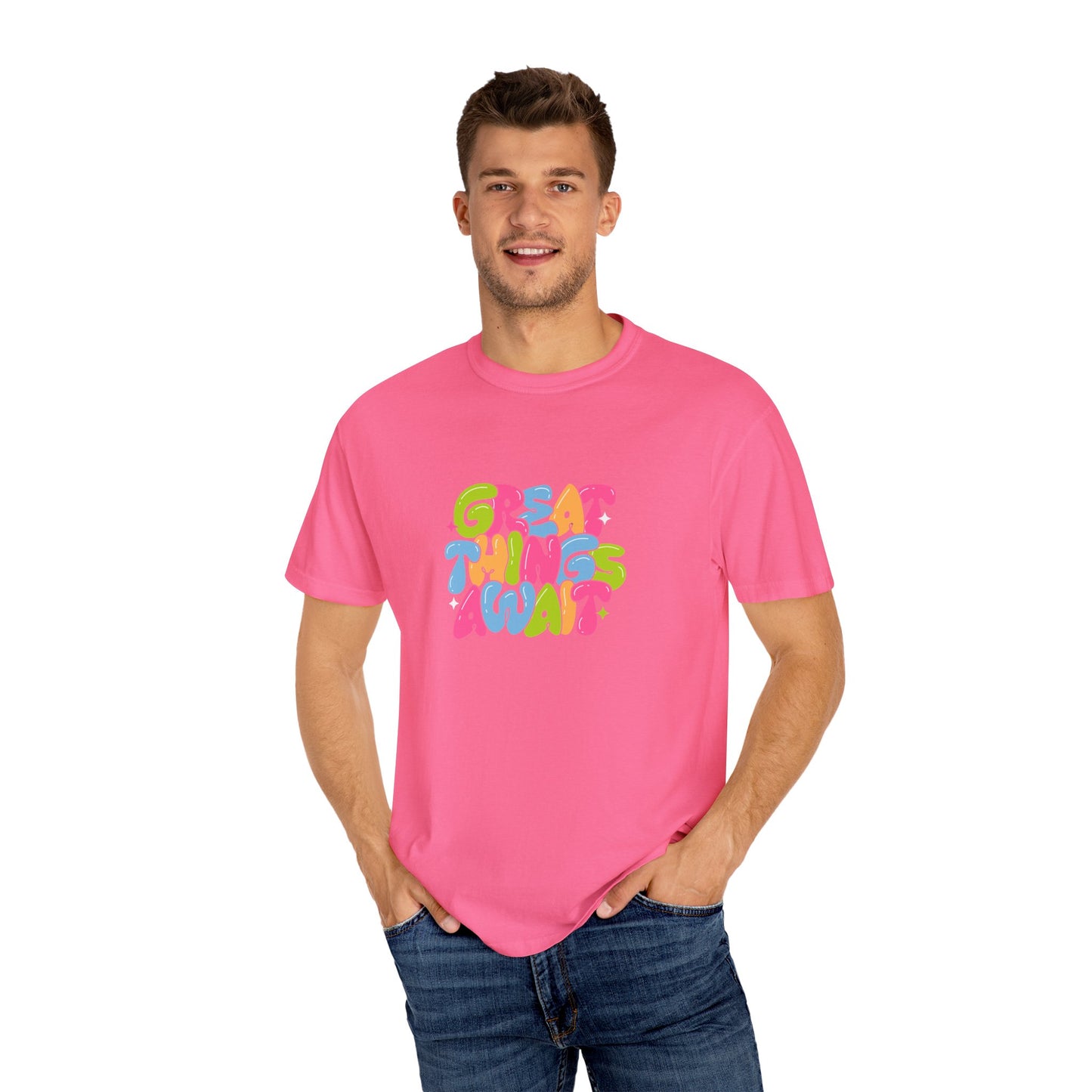 Colorful Positive Vibes T-Shirt, Great Things Await Tee