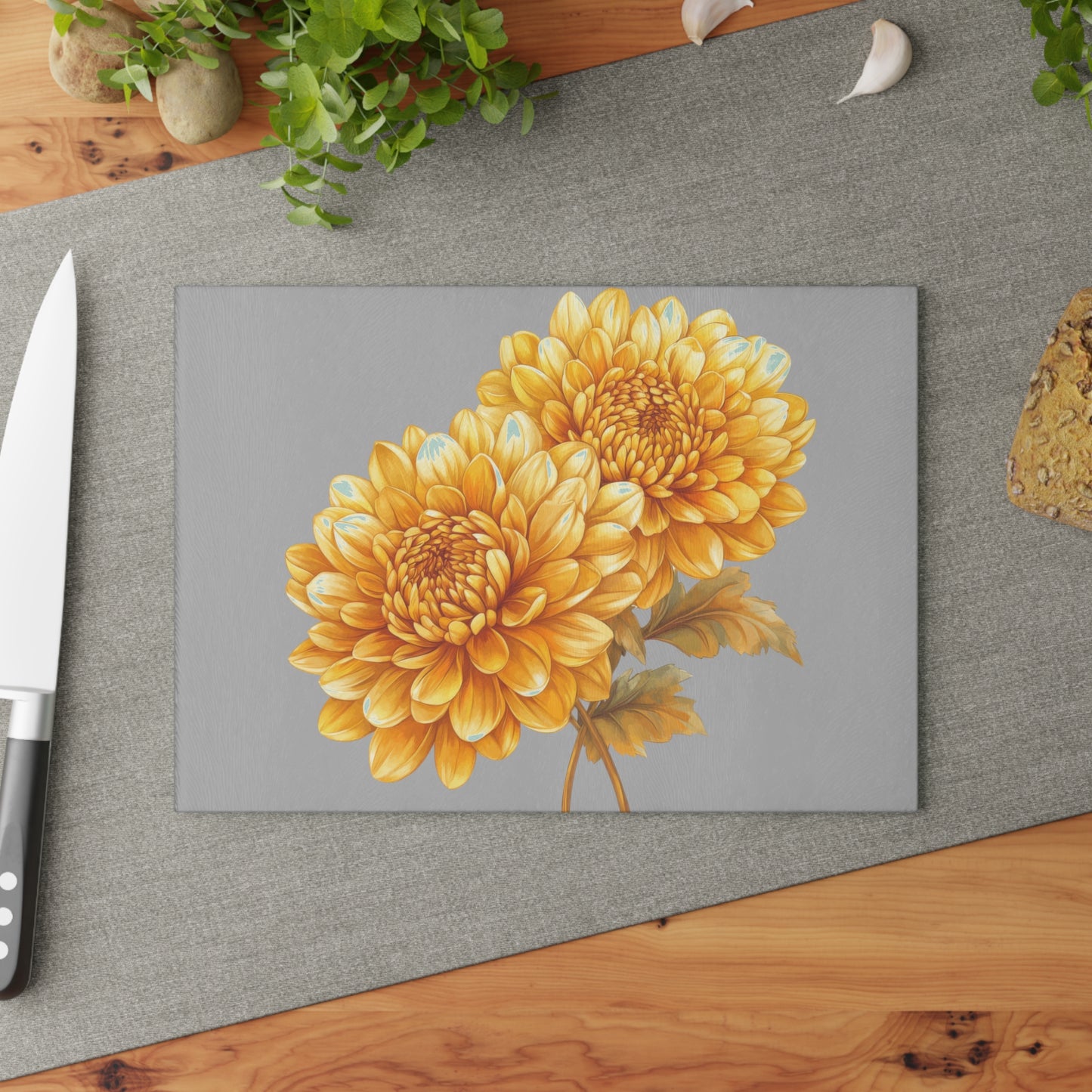 Floral Glass Cutting Board with Hand-Painted Design, Kitchen Decor, Gift for Home Chefs, Mother's Day Gift, Floral Art, Unique Kitchenware