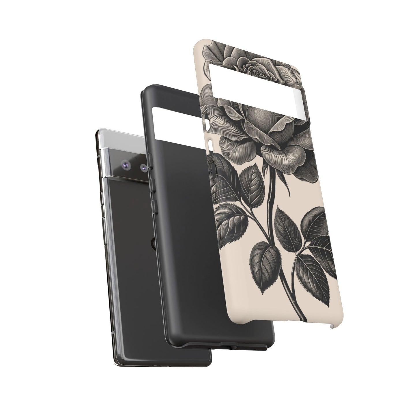 Black Rose Phone Case, Tough Cases with Floral Design, Elegant Tech Accessory, Gift for Flower Lovers, Stylish Protection