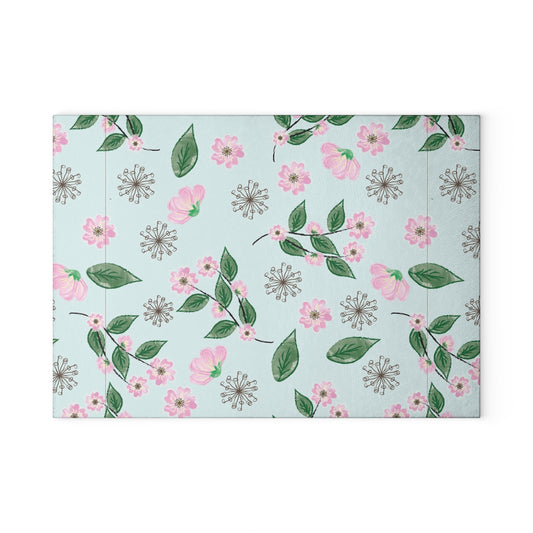 Floral Glass Cutting Board, Kitchen Decor, Gift for Garden Lovers, Wedding Registry, Mother’s Day Gift, Cooking Essential